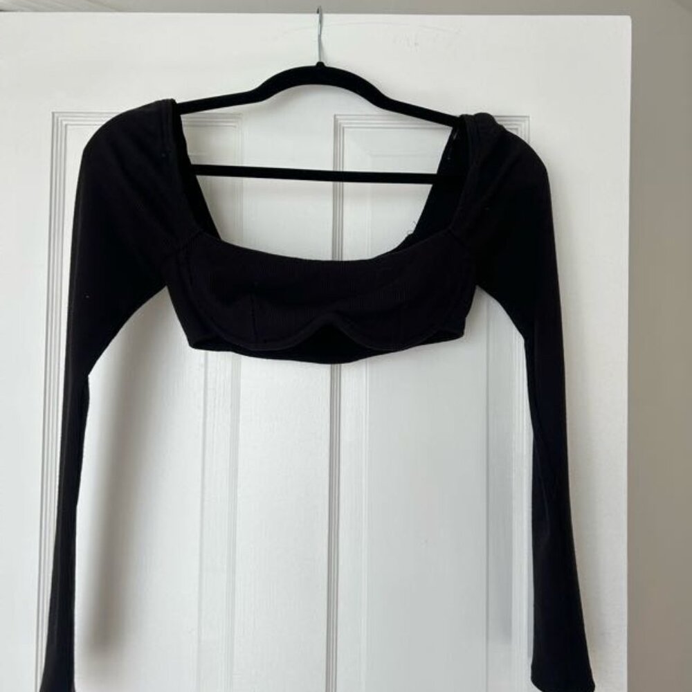 Princess Polly Black Long SleeveCrop Top